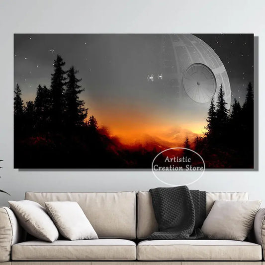 Captivating Star Universe Mountains Landscape Canvas Art for Your Space